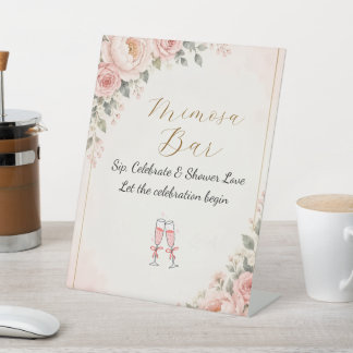 Expositor En L Cartel de Mimosa para Bridal Shower con Floral Ros