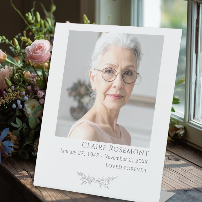 Expositor En L Cartel de pedestal de funeral de foto floral minim (Minimalist Floral Photo Funeral Pedestal Sign
)