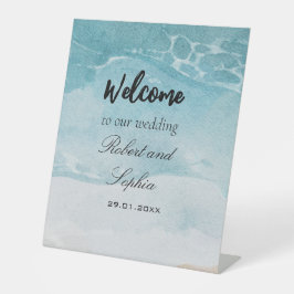 Expositor En L Cartel de pedestal para boda de verano azul en la