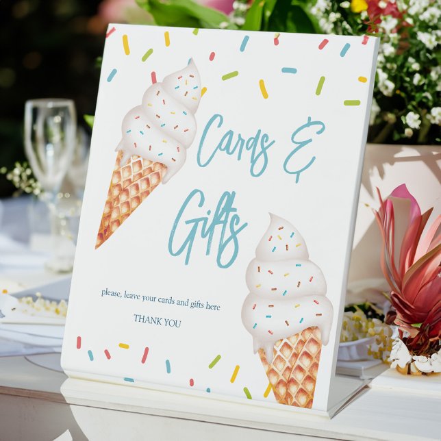 Expositor En L Cartel de regalos de duchas de helado recién levan (Scooped up ice cream bridal shower gifts table sign summer bridal shower table decor )