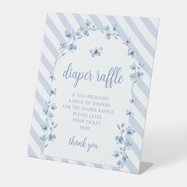 Expositor En L Cartel de rifa de pañal de bebé de mariposa azul (Anverso)
