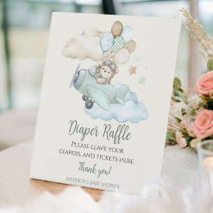 Expositor En L Cartel de rifa de pañales para baby shower del oso