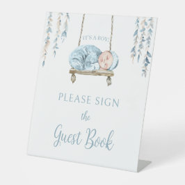 Expositor En L Cartel del libro de invitado de bebé bohemio azul