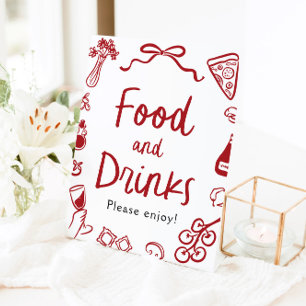 Expositor En L Cartel Rojo Italiano de Comida y Bebidas Dibujado