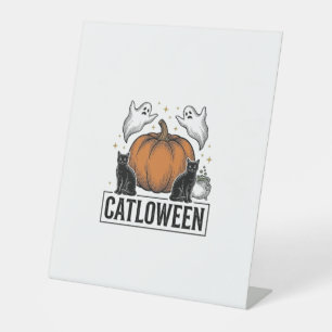 Expositor En L Catloween Gato Negro Fantasma Diseño Vectorial de