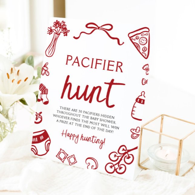 Expositor En L Cazador de bebé italiano de mano dibujado (Hand Drawn Italian Baby Pacifier Hunt Baby Shower Sign)