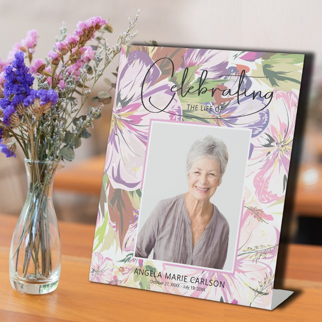 Expositor En L Celebración floral del funeral de la vida (Floral Celebration of Life Funeral Pedestal Sign)