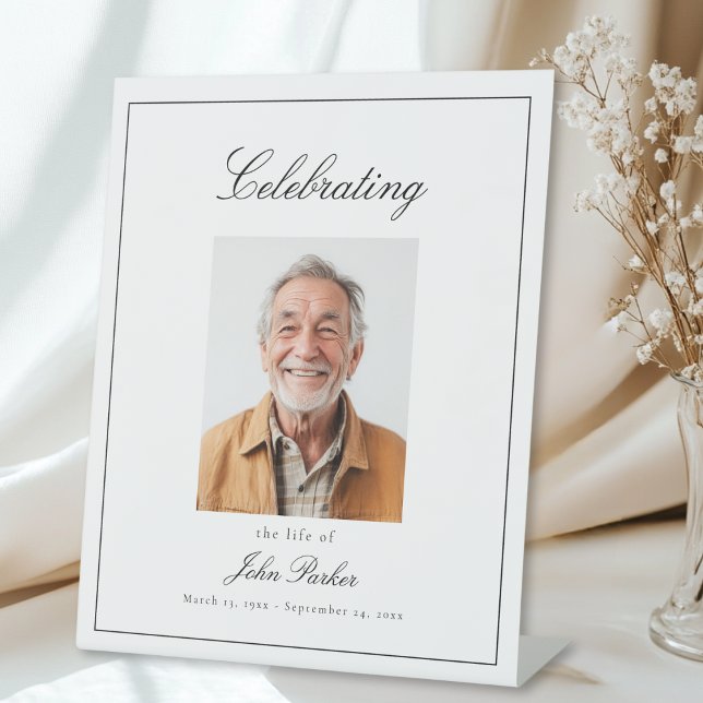 Expositor En L "Celebrating Life of" Photo Funeral Memorial  ("Celebrating Life of" Photo Funeral Memorial Pedestal Sign)