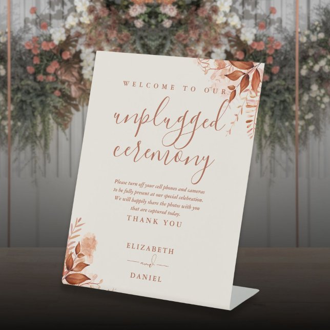 Expositor En L Ceremonia Rústica Floral de Otoño sin Dispositivos (Rustic Floral Autumn Fall Unplugged Ceremony Pedestal Sign)