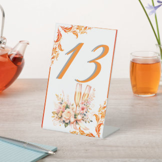 Expositor En L Champagne Toast Floral Bridal Shower Table Number