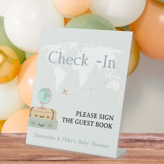 Expositor En L Check-In Guest Book Rótulo Travel Baby Shower (Check-In Guest Book Sign Travel Baby Shower)