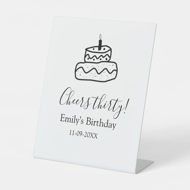 Expositor En L Cheers thirty birthday cake black scribble hand (Anverso)