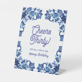 Expositor En L Cheers thirty birthday royal blue floral border na