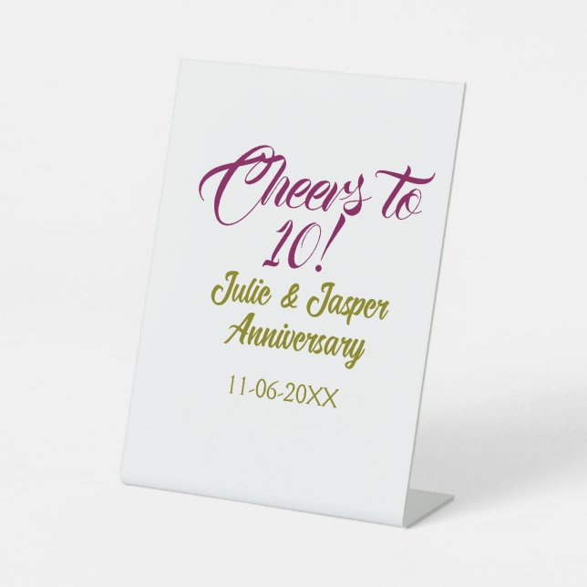 Expositor En L Cheers to 10th wedding anniversary mauve golden na (Anverso)