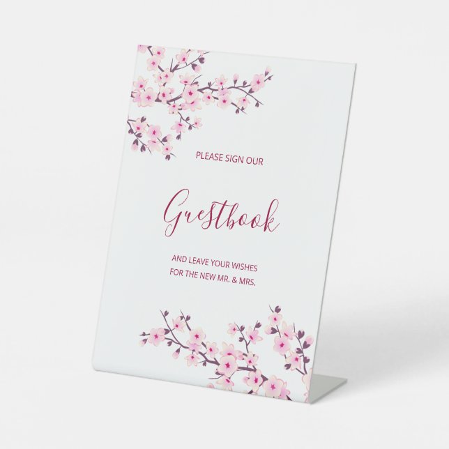 Expositor En L Cherry Blossom Pink White Wedding Guestbook  (Anverso)