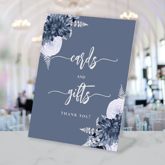 Expositor En L Chic Dusty Blue Silver Floral Wedding Cards Gifts (Subido por el creador)