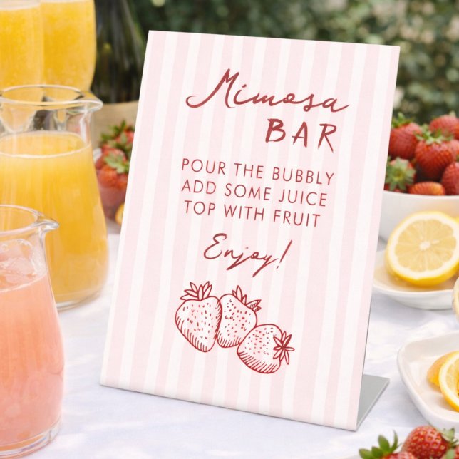 Expositor En L Chic Pink Strawberry Bridal Shower Mimosa Bar (Subido por el creador)