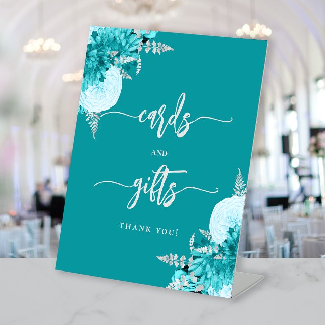 Expositor En L Chic Turquoise Silver Floral Wedding Cards Gifts (Subido por el creador)