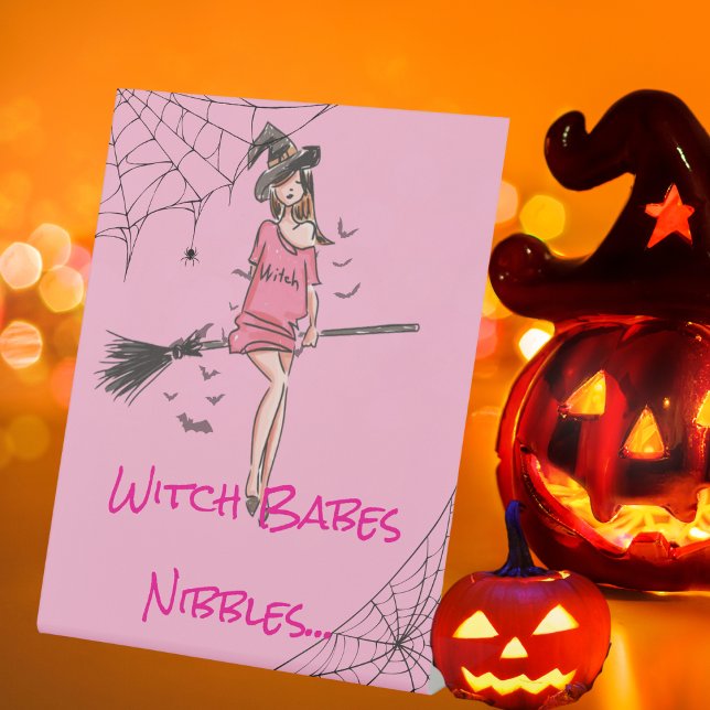 Expositor En L Chica adolescente bruja nene bocadillos de fiesta  (Witch Babes Halloween Party Snacks Pedestal Sign)