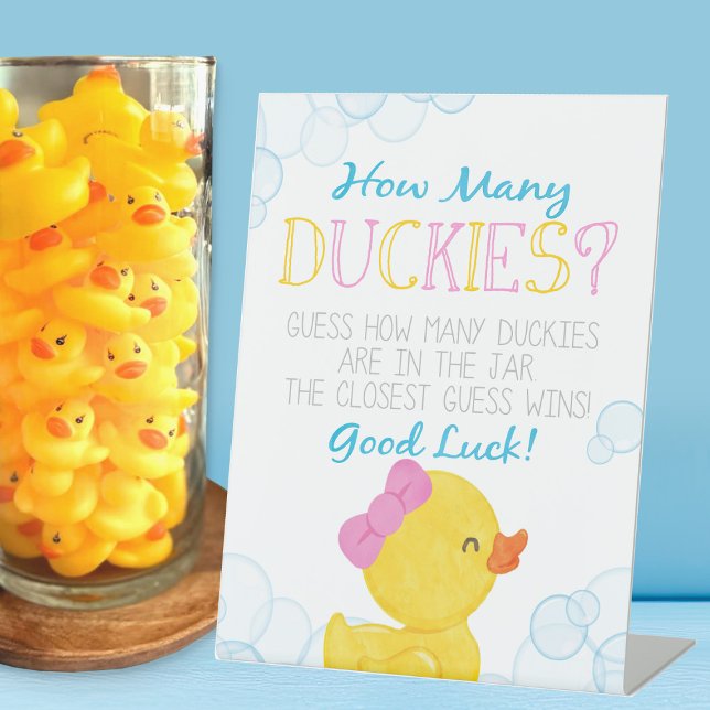 Expositor En L Chica Cuántos Duckies Juegan (Girl Watercolor Rubber Duck How Many Duckies Game Party Sign for Baby Shower or Birthday)