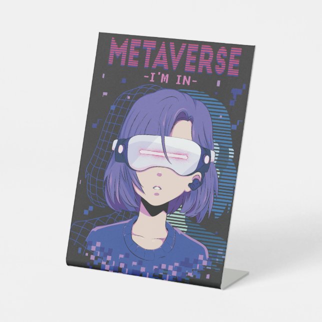 Expositor En L Chica de anime gafas de realidad virtual Letrero d (Anverso)