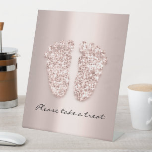 Expositor En L Chica de pies Baby Shower Nombres Rosa rosa grande