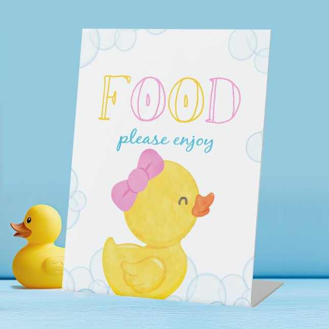 Expositor En L Chica Fiesta de alimentos del pato de caucho (Girl Watercolor Rubber Duck Food Party Sign for Baby Shower or Birthday)