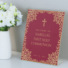 Expositor En L Chica Primera Comunión Faux Gold deja Borgoña