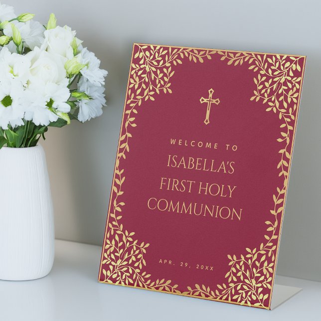 Expositor En L Chica Primera Comunión Faux Gold deja Borgoña (Subido por el creador)