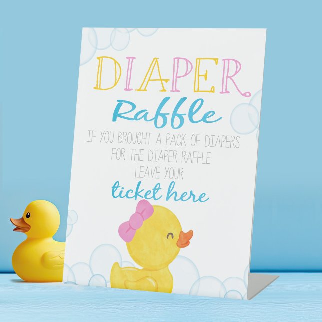 Expositor En L Chica Rubber Duck DIaper Raffle Baby Shower (Girl Rubber Duck Baby Shower Diaper Raffle Game Table Pedestal Sign)