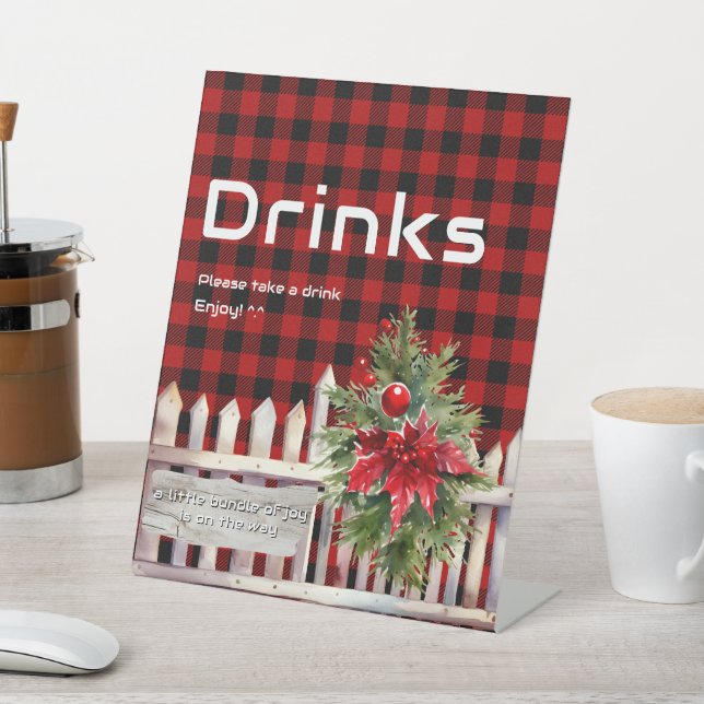 Expositor En L Christmas Fence Buffalo Plaid Baby Shower Drinks (In Situ)