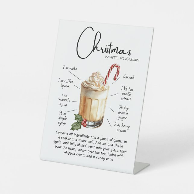 Expositor En L Christmas White Russian Cocktail Pedestal Sign (Anverso)
