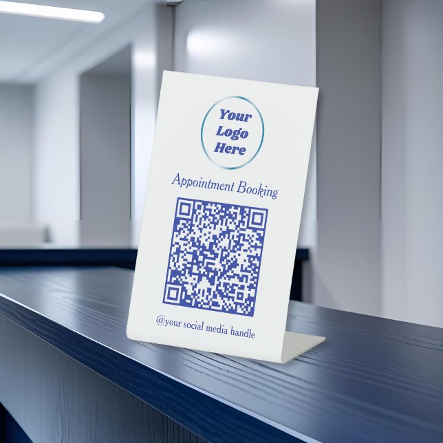 Expositor En L Cita moderna en azul y blanco Booking QR Code (Subido por el creador)