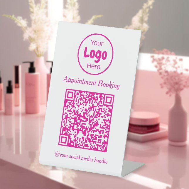 Expositor En L Cita moderna en rosa y blanco Booking QR Code (Subido por el creador)