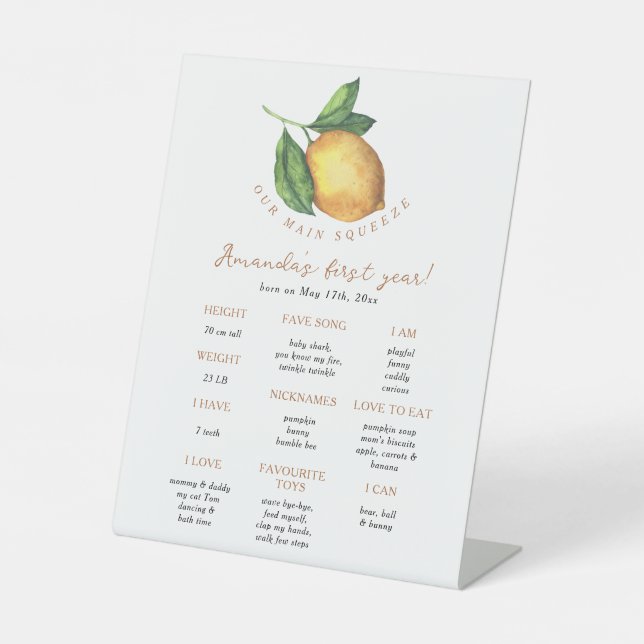 Expositor En L Citrus lemon First Birday Milestone Cumpleaños (Anverso)
