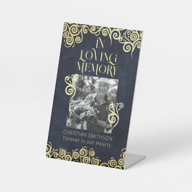 Expositor En L Clásica Flouriy Navy Boda De Invierno Azul Y Oro (Anverso)