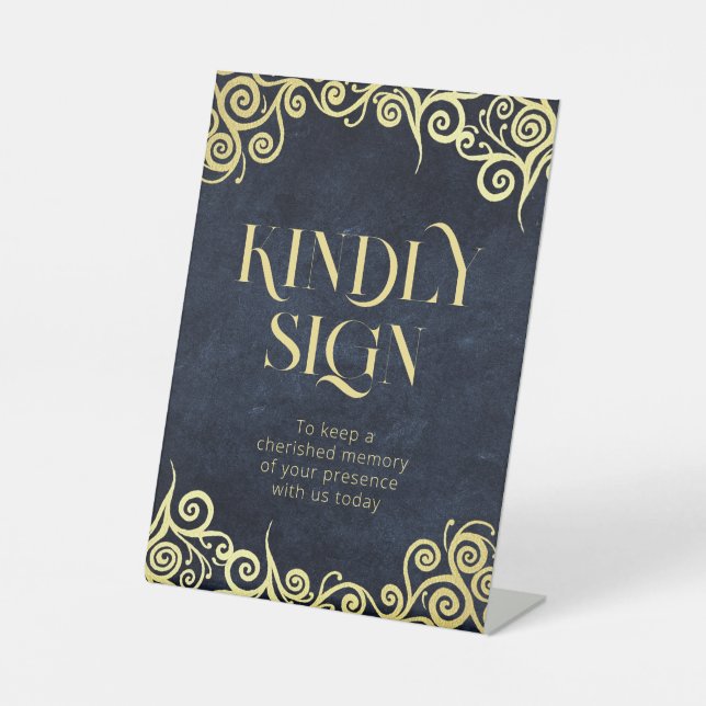 Expositor En L Clásica Flouriy Navy Boda De Invierno Azul Y Oro (Anverso)