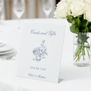Expositor En L Clásico Elegante Floral Boda Azul Polvoriento