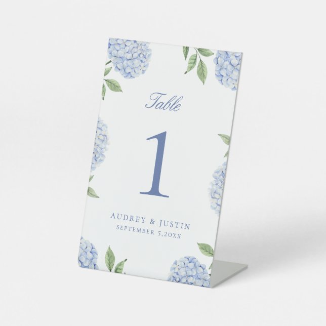 Expositor En L Classic Blue Hydrangea Flower Table Number (Anverso)