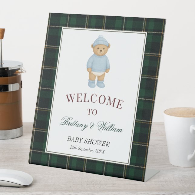 Expositor En L Classic Preppy Bear Designer Plaid Baby Shower (In Situ)