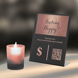 Expositor En L Classy Black & Rose Gold QR Code Bartender Tip  