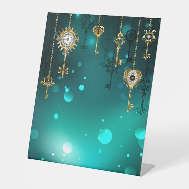 Expositor En L Claves de esqueleto antiguas sobre fondo verde (Anverso)