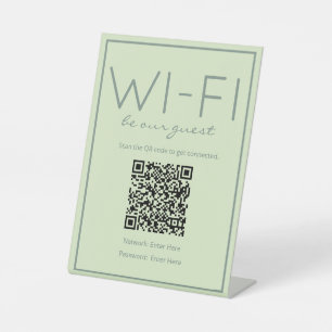 Expositor En L Coastal Beach Green Wi-Fi Código QR Rótulo de mesa