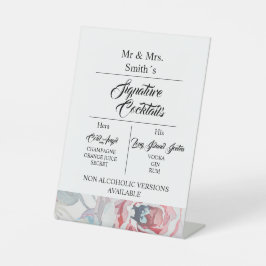 Expositor En L cóctel de boda con firma de rosa de color blanco