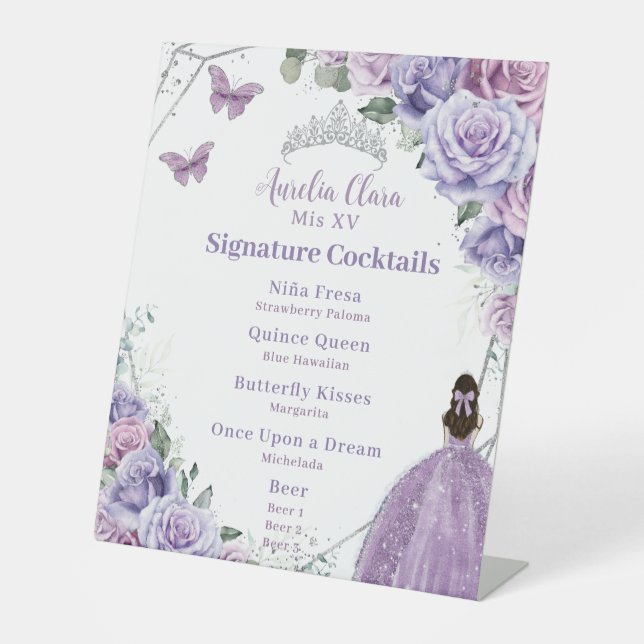 Expositor En L Cóctel Purple Lilac Floral Quinceanera Signature (Anverso)