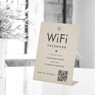 Expositor En L Código de contraseña WiFi Beige Código QR del logo