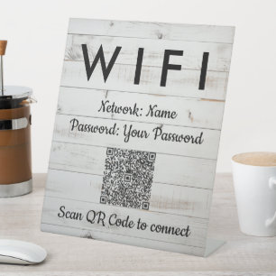 Expositor En L Código de contraseña WiFi de madera blanca Código