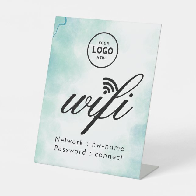 Expositor En L Código de contraseña WiFi Logo de negocio Azul  (Anverso)