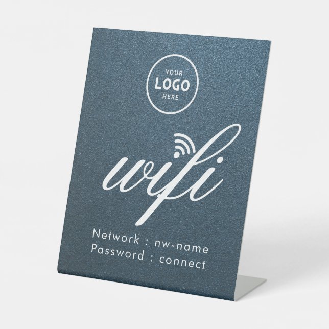 Expositor En L Código de contraseña WiFi Logo Empresarial Azul  (Anverso)