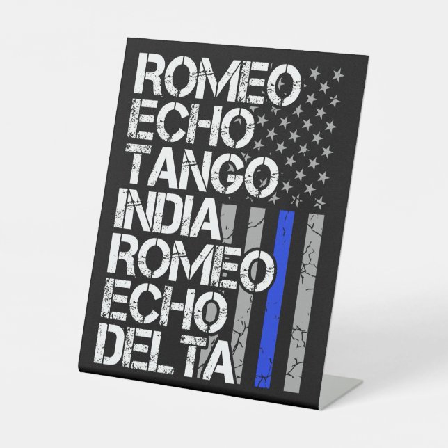 Expositor En L Código fonético delgado de la policía retirado (Anverso)